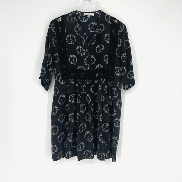 Sandro Dresses & Skirts - Sandro Dress Womens 2 Black Mini Boho Peace Flowers Silk Hippie‎ Fairy Grunge